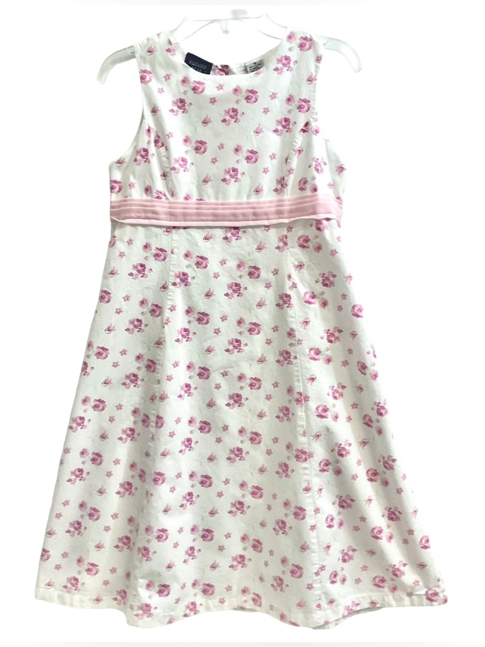 Rugged Bear Girls 10 White Pink Floral Cotton Lined A Line Summer Party Dress